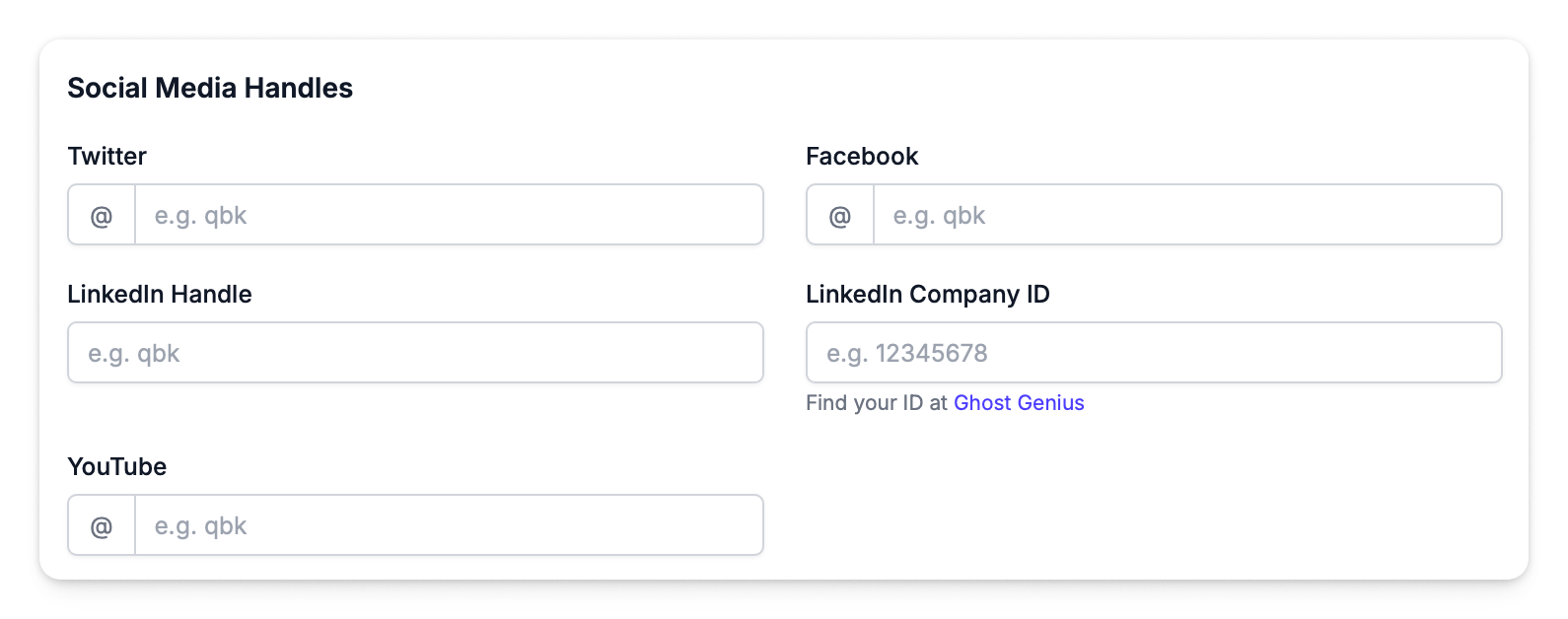 Social media handles section of company profile